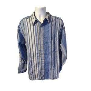 Mecca blue and brown vertical stripped button up CUFF LINK shirt size M